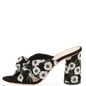 Loeffler Randall Coco Embroidered Suede Mule Heels, Black Floral 7.5